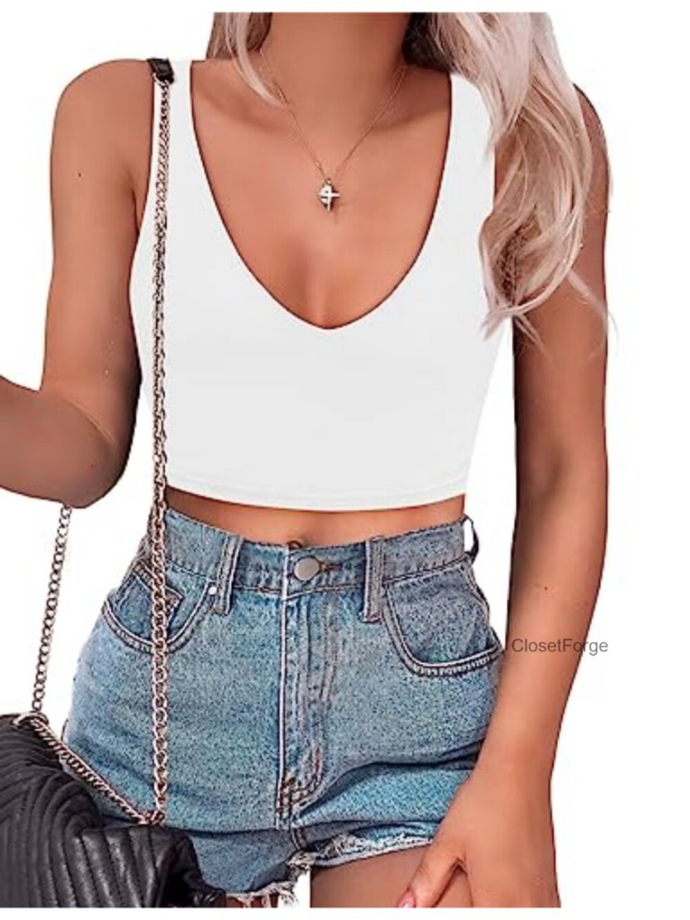 Women's Crop Top Deep V Neck Sleeveless Backless Double Lined Tank